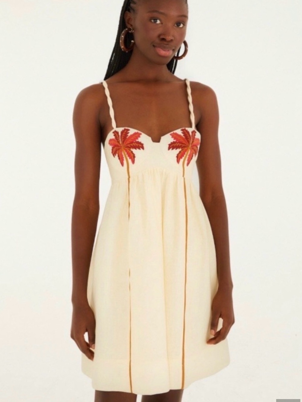 FARM Rio Cream Spaghetti-Strap Dress with Pink Palm Embroidery - Picture 7 of 7